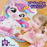 45 Piece Unicorn Floor Puzzle, Large Special Shapes Puzzles for Kids Ages 3-5, Toddler Floor Puzzles for Kids Ages 4-8, 4 Year Old Girl Gifts Toys for Birthday, Halloween, Christmas wookidel
