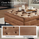 HULALA HOME Faux Leather Coffee Table, 36.5" Square Storage Ottoman with Metal Legs, Button-Tufted Coffee Table with Storage for Living Room, Camel HULALA HOME