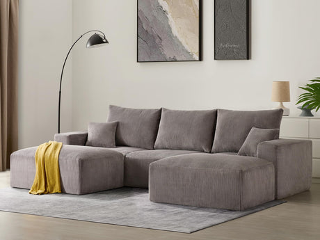 Sectional Modern Sleeper Sofa Couches for Living Room-113'' Grey 3 Seater U-Shaped Lounge Cloud Couch-No Assembly Modular Corduroy Convertible Sponge Compression Sofas with Chaise for Home House Living&Giving