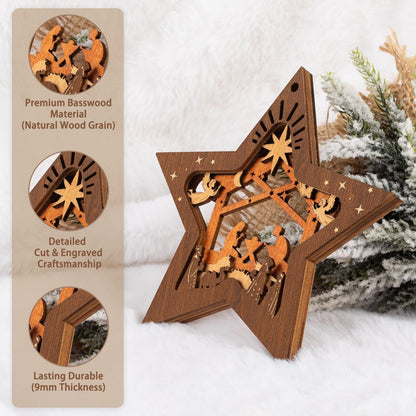 Creawoo Nativity Scene Ornaments, Christmas Wooden Hanging Ornament Star Shaped Nativity Scene Keepsake for Xmas Tree, The Birth of Jesus Decoration, Religious Gift for Family Friends and Christian