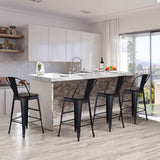 Apeaka 24" Swivel Metal Bar Stools Set of 4 Counter Height Bar Chairs Industrial High Back Barstools with Large Wooden Seat Matte Black Apeaka