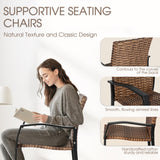 Villeston 3 Piece Outdoor Wicker Bar Stools Set, 2 Height Chairs and 1 Pub Table for Patio Bistro Poolside Dining, Woven Rattan High Top Furniture, Brown Villeston