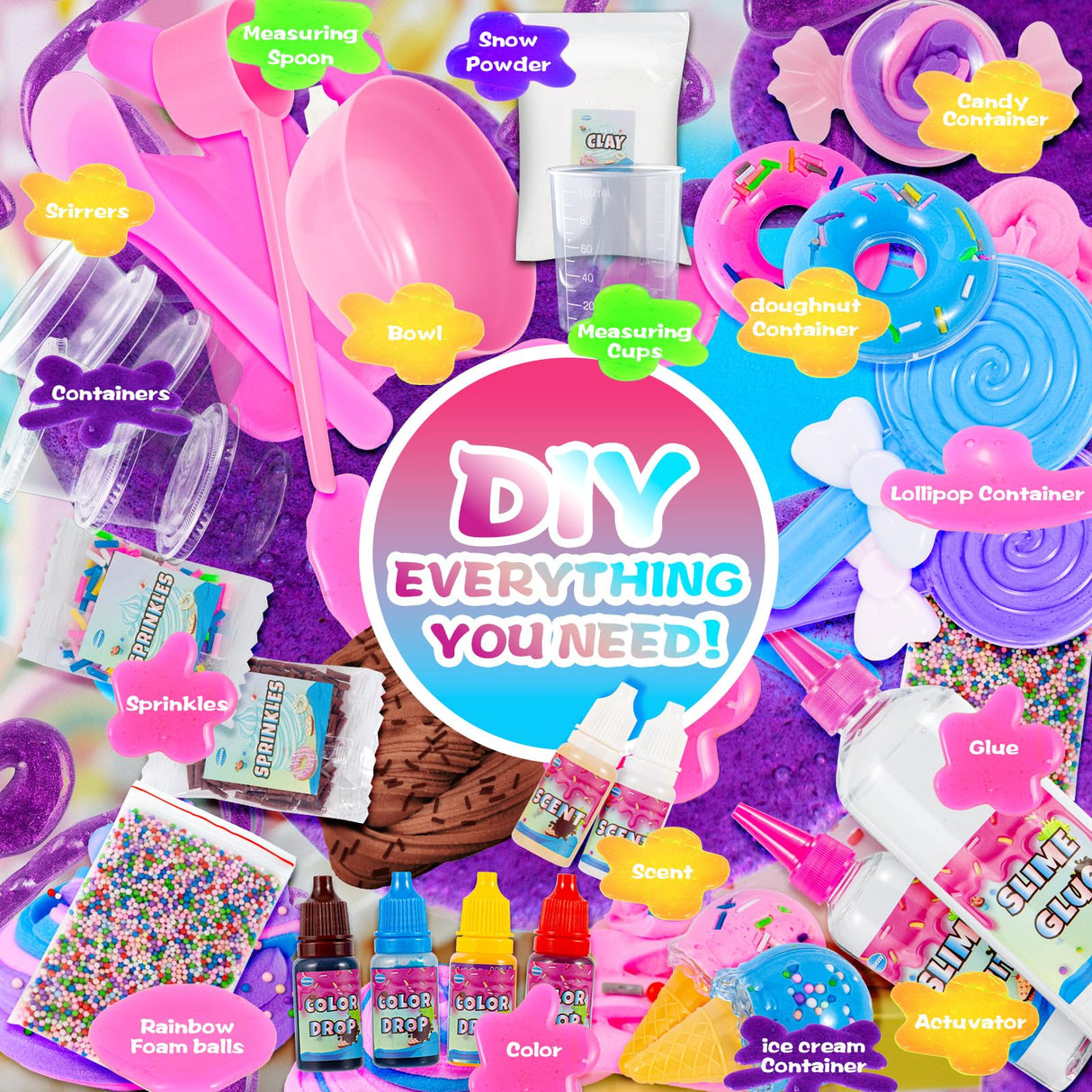 Large Party Slime Kit for Girls and Boys, Max Party Favors Slime Making Kit to Make Butter Cloud and Foam Slime, Stress Relief Toys, DIY Slime Supplies for Girls and Boys sloueasy