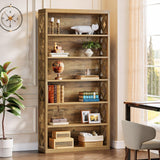 Tribesigns 74.8" Tall Bookcase, 7-Tier Industrial Bookshelf with Storage, Floor Standing Open Display Storage Shelves for Home Office, Living Room, Bedroom, Brown Tribesigns