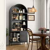 VEXPOR 79 in Tall Metal Arched Bookcase, 5-Tier Arched Bookcase with Doors, Modern Farmhouse Bookshelf with 2 Adjustable Shelves, Pantry Display Cabinet for Living Room, Black, Assembly Required VEXPOR