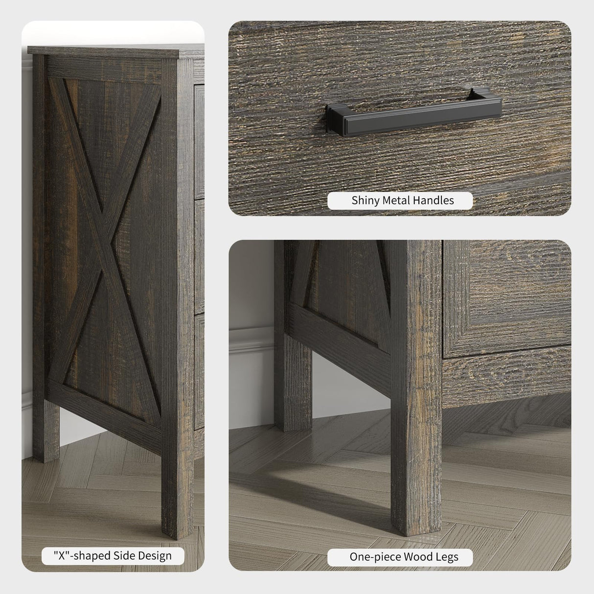 BAZELOR Farmhouse 7 Drawers Dresser for Bedroom, Wood Rustic Wide Chest with Natural Texture, Farmhouse Chest of Drawers for Bedroom, Hallway, Entryway, Dark Brown BAZELOR