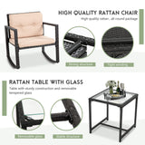 FDW Wicker Patio Furniture Outdoor Bistro Set, Rocking Chair, 3 Piece, Rattan Conversation Set for Backyard Porch Poolside Lawn with Coffee Table,Black FDW