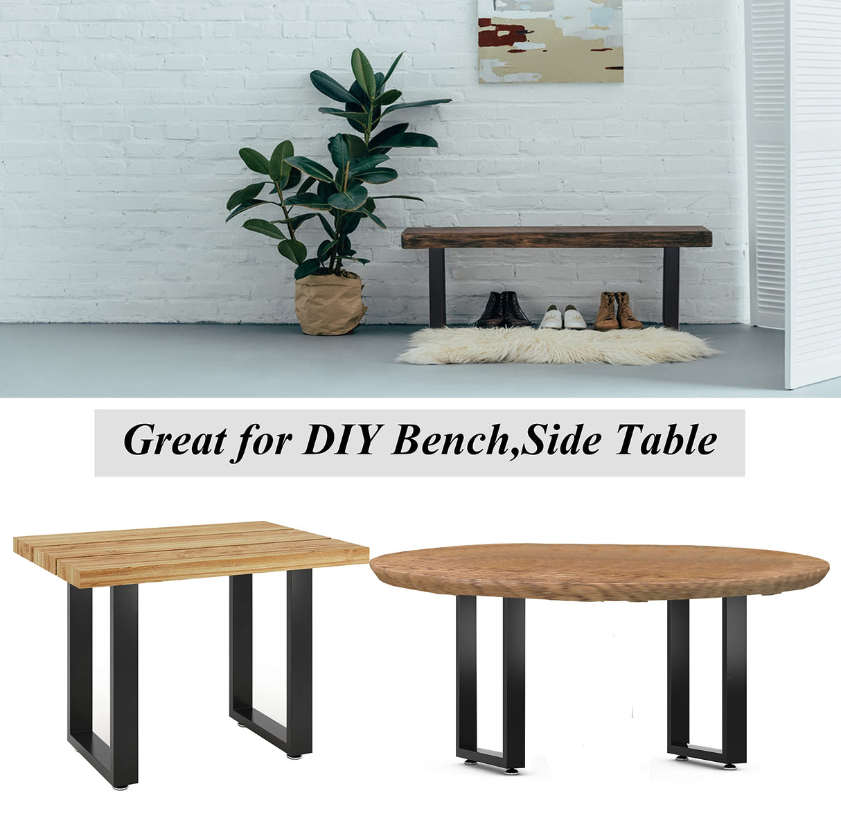 Luffioner 16” Bench Legs,Metal Table Legs Heavy Duty Furniture Legs 16",Coffee Table Legs Side Table Legs,16”Height 11”Wide,Set of 2 Luffioner