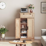 HOOBRO Pantry Cabinet, Kitchen Pantry Cabinet with Rattan-Like Decoration,Storage Cabinet with Drawer and Adjustable Shelf, Farmhouse Style Kitchen Pantry for Kitchen, Dining Room, Natural NL12PC01 HOOBRO