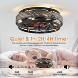 SHIHOT Low Profile Caged Ceiling Fans with Lights and Remote, Flush Mount Ceiling Fan with Light, Bedroom Fan, Small Industrial Black Ceiling Light Fixture, Reversible(Bulbs not Included) SHIHOT