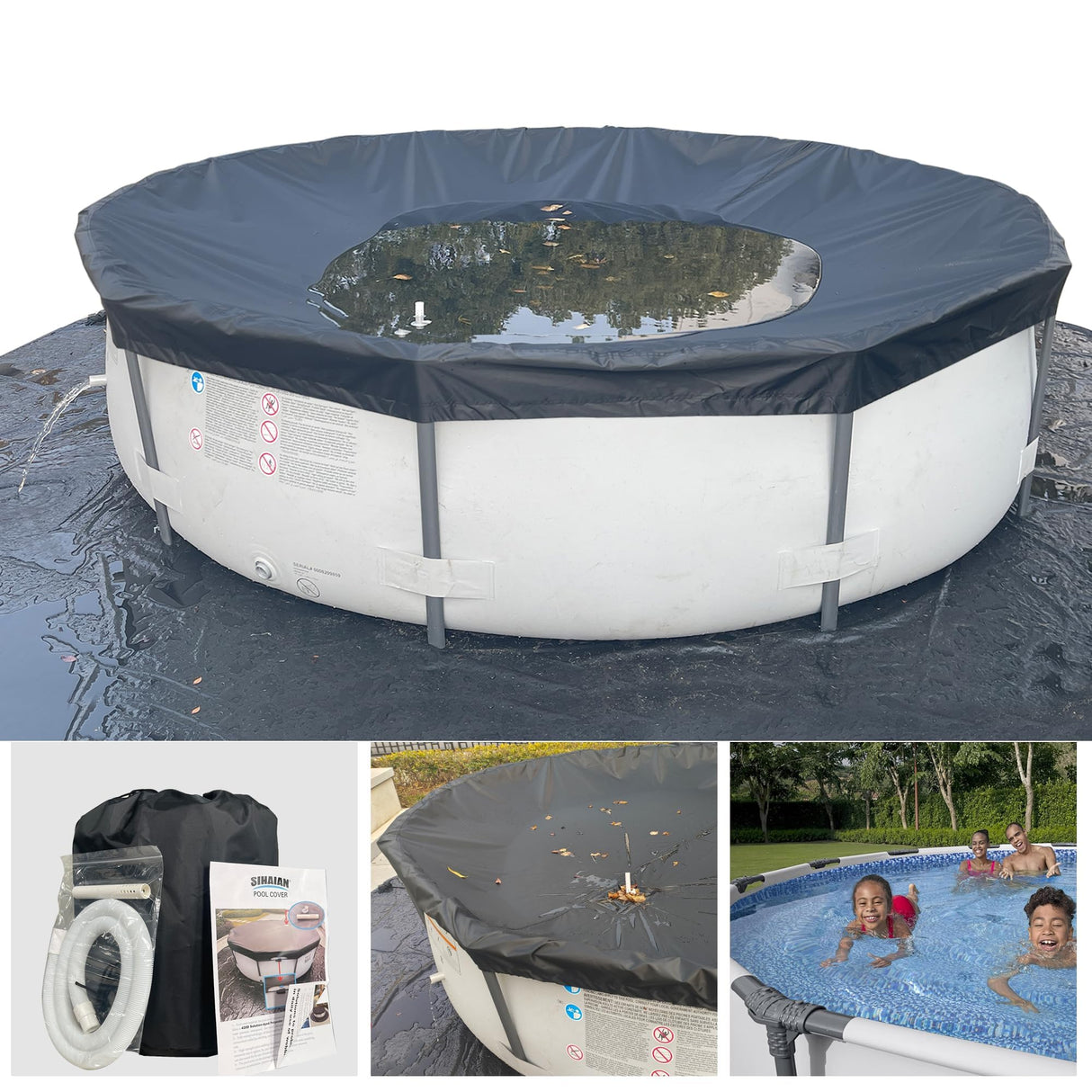 SIHAIAN 18 Ft Pool Cover, with Automatic Drain Round Pool Cover, One-Piece Quick Installation and Removal Above Ground Pool Cover, Preventing Waterlogging, UV Protected Solar Swimming Pool Cover SIHAIAN