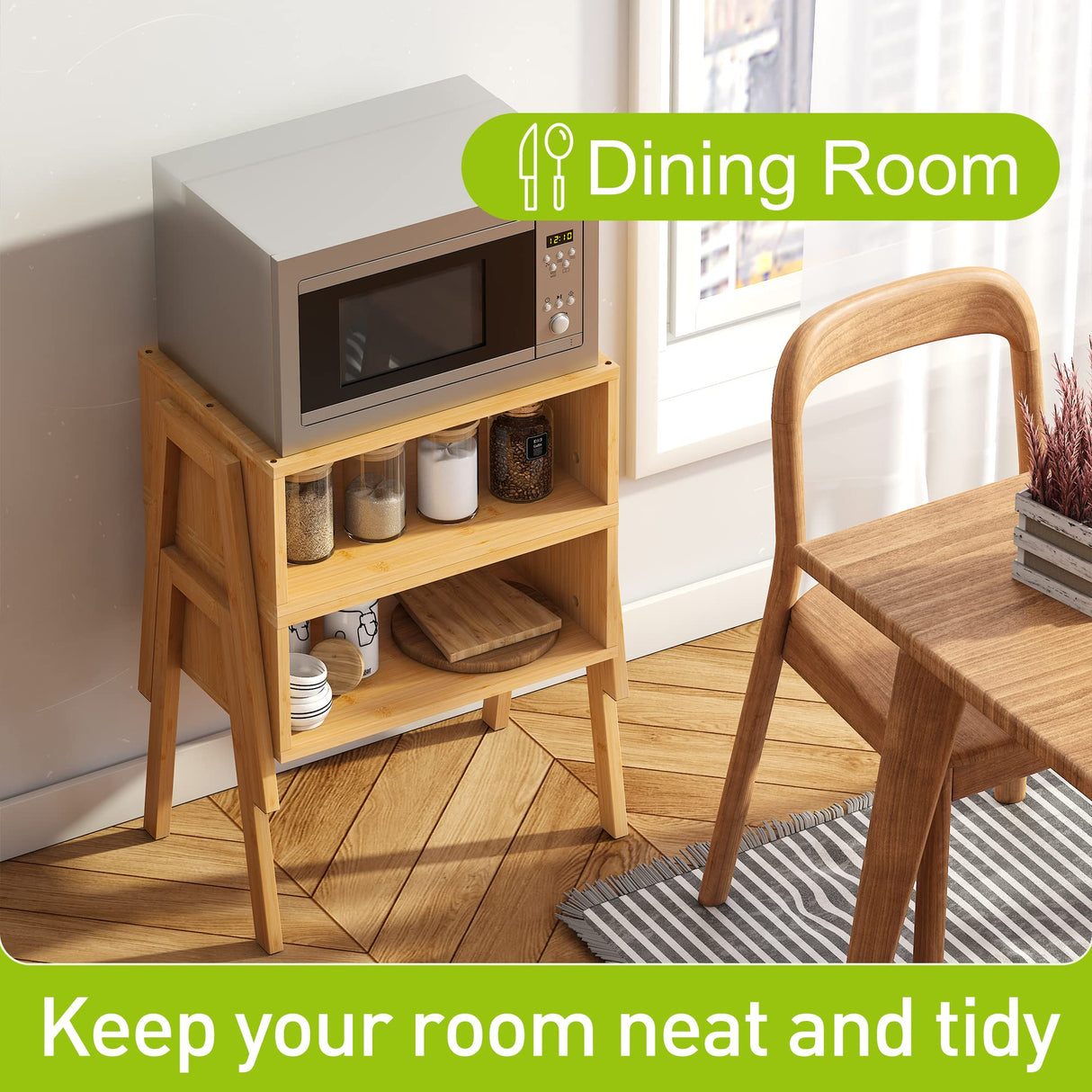 End Table Set of 2 Bamboo Nightstand Stackable Bedside Table Living Room Nightstand 2-Tier Storage Shelf Wood Sofa Table for Small Space Bed Room Living Room BMOSU