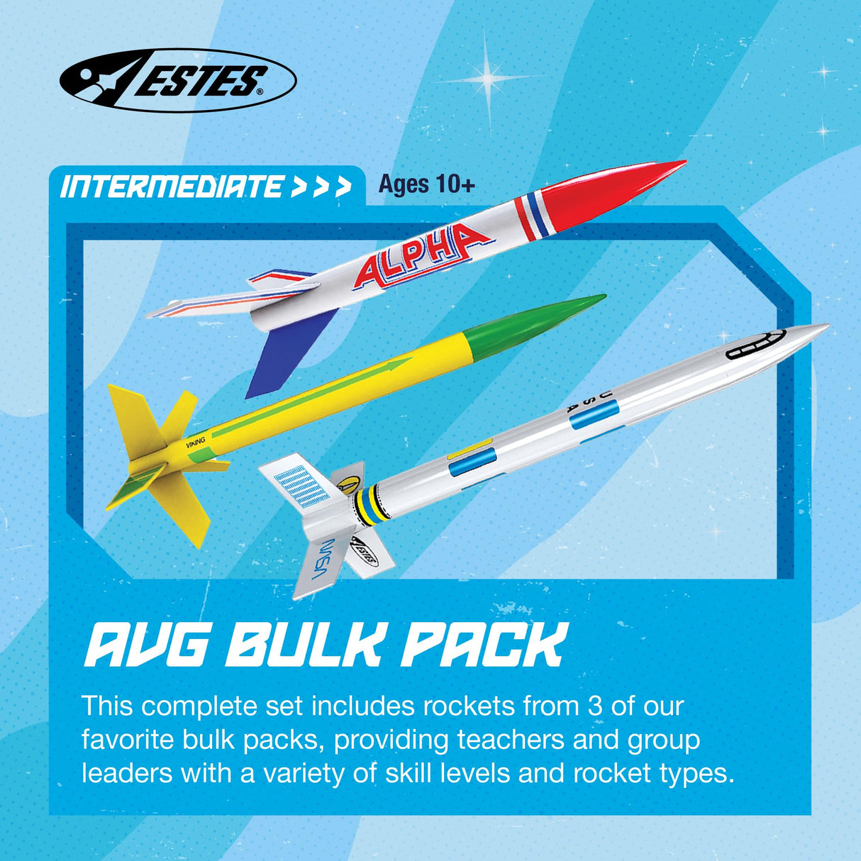 Estes 1753 AVG Bulk Variety Pack of Rocket-Building Kits, Beginner and Intermediate Flying-Rocket-Model Kits for Ages 10+, Includes Viking, Alpha, and EX2 Rockets Estes