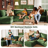 ABCASA Oversized Loveseat Sofa, Modern Modular Sectional Couch Green Fluffy Chenille Mid Century 2-Seat 24.5" Deep Seat for Apartment, Living Room, Bedroom ABCASA