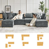HULALA HOME 127'' Modular Sectional Sofa, Oversized U Shaped Couch with Storage Ottoman, Extra Deep Seat, Modern Comfy Chenille Sofa with Chaise, 6 Seat Convertible Couches for Living Room, Grey HULALA HOME