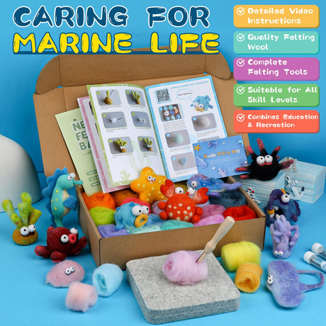 Fedmut Needle Felting Kits for Beginners Adult 12 Sea Animal Supplies with Wool Roving, Felt Art Kit, Wool Felting Kit for DIY Craft Home Decoration Party Supplies for Starters Fedmut