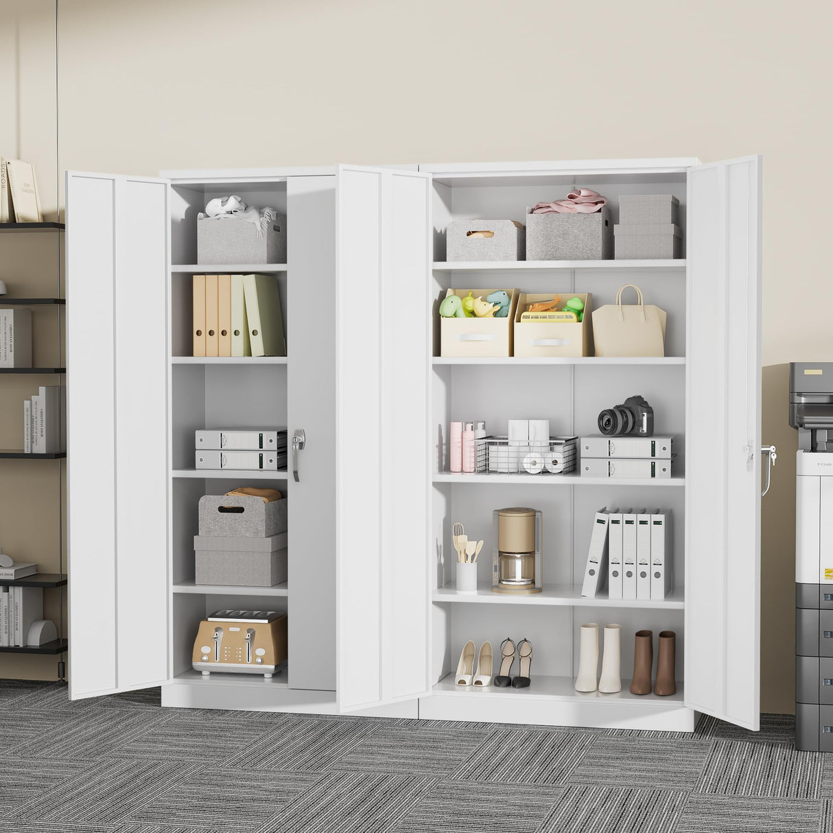 Greenvelly Metal Garage Storage Cabinet,72" H Steel Lockable Storage Cabinet with 2 Doors and 4 Adjustable Shelves,Tall Metal Cabinet Locking File Cabinet for Office,Home, Garage, Gym, School Greenvelly