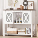 IDEALHOUSE Coffee Bar Cabinet, Console Entryway Table with Storage, Farmhouse Sideboard Buffet Cabinet with Sliding Barn Doors, Wine Liquor Cabinet with Racks for Kitchen, Hallway, Living Room, White IDEALHOUSE