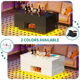 YITAHOME LED Lift Top Coffee Tables for Living Room with Power Outlets Charging Station, Modern Coffee Table with Storage 2 Drawers & Open Shelfs Rectangular Small Center Cocktail Table, Glossy Black YITAHOME