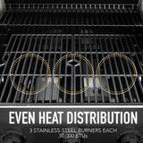 Kenmore 3-Burner Propane BBQ Grill, 30,000 BTUs Gas Grill with Cast Iron Cooking Grates, Folding Side Tables & Wheels, Outdoor Grill with Tool Hooks, Black Kenmore