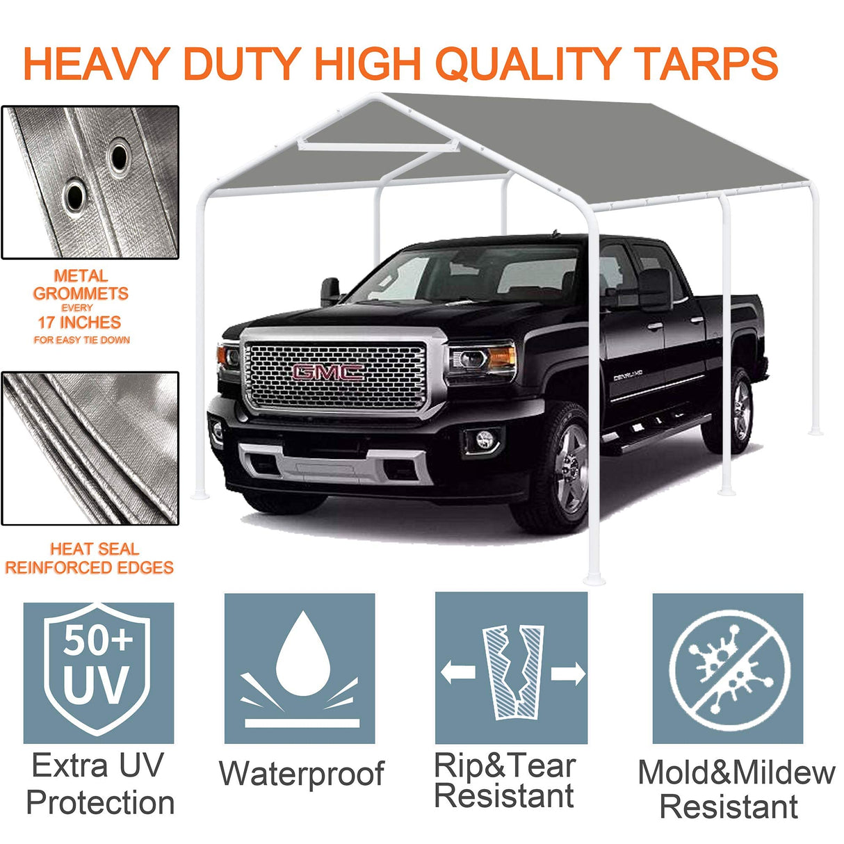 Thanaddo 10 x 20 Ft Carport Replacement Canopy Cover Garage Top Tent Shelter Tarp with Free 44 Ball Bungee Cords,Grey(Only Cover, Frame Not Include) Thanaddo