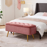 Yaheetech 42 Inches Ottoman with Floding Velvet Storage Bench Foot Stool for Living Room, Bedroom, Entryway Pink Yaheetech