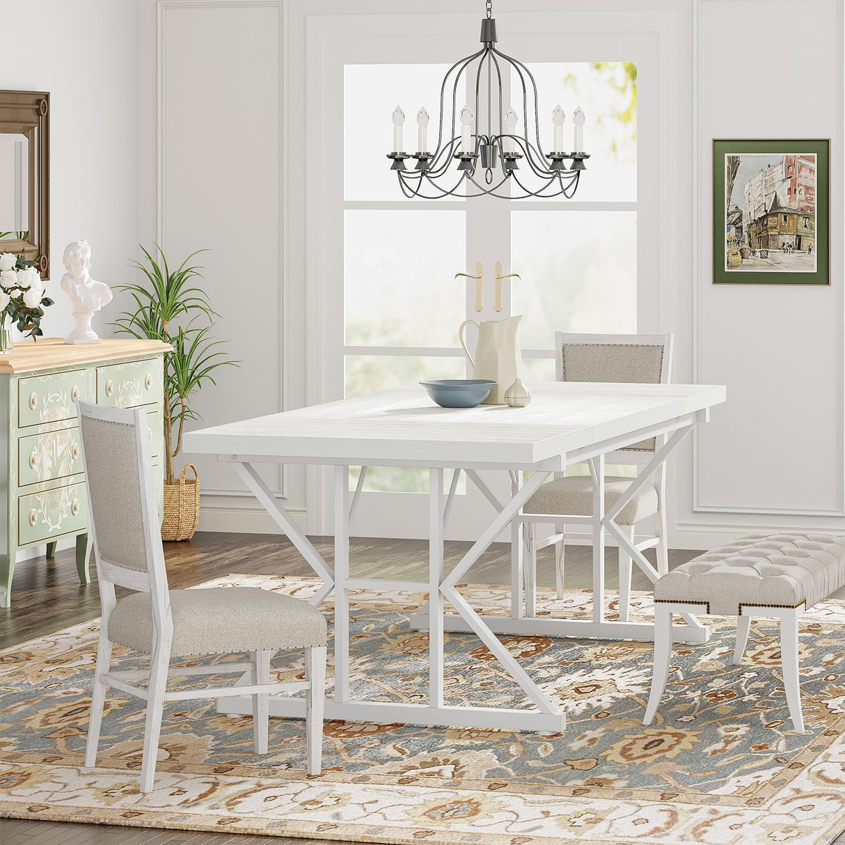 Tribesigns Farmhouse Dining Table for 6 People, 70.8-Inch Rectangular Wood Dining Table, Rustic Kitchen Table with Heavy Duty Metal Legs for Dining Room Tribesigns