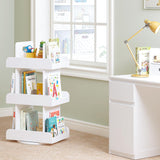 Spirich Kids Rotating Bookshelf Tower, Spinning Bookcase Lazy Susan with Book Display, 3 Tier Revolving 360 Book Shelf Storage, Vertical Rotate Turning Corner Organizer, White Spirich