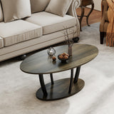 Manora Rustic Small Oval Coffee Table for Living Room, Narrow Wood Center Table with Shelf, Retro Style Coffee Table with Curved Metal Legs, Stable and Easy Assembly, Gray Manora