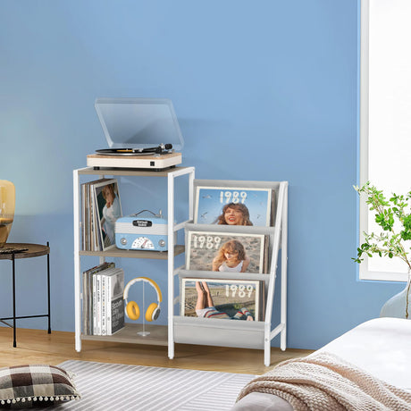 Record Player Stand with Vinyl Storage, Record Player Table with Record Storage 200 Albums, Turntable Stand with Record Holder Vinyl Display Shelf, Record Cabinet Media Stereo Tewinko
