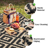 Mattitude Waterproof Outdoor Rug 5x8 Ft Outdoor Plastic Straw Rug Reversible Patio Rug Large Outdoor Carpet Area Rug for Patio Backyard Picnic Beach Camping RV Black & Beige Mattitude