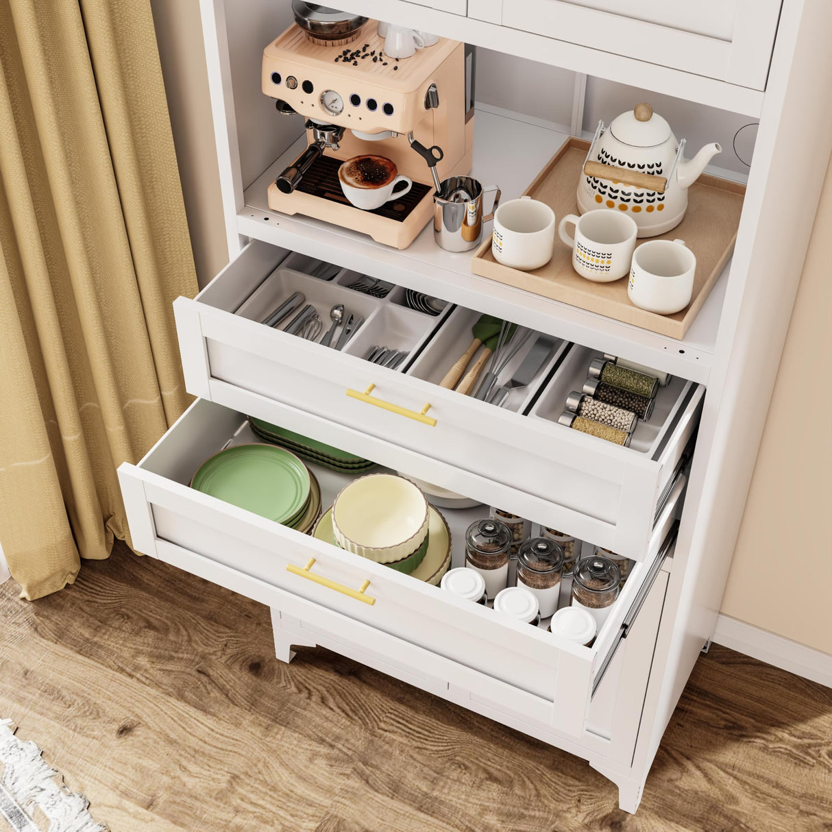 CXUZCZ Kitchen Storage Cabinet,Tall Metal Pantry Storage Cabinet with Door Drawers and Adjustable Shelves,Freestanding Cupboard for Kitchen Dining Room Bedroom Home Office and Bathroom (White 75 ") CXUZCZ