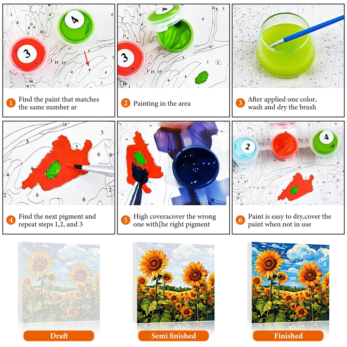 Fountor Paint by Numbers Kit for Adults Beginner, Sunflowers Adult Paint by Number Kits on Canvas Without Frame, Sunflower Field Landscape Oil Paint by Numbers for Home Decor Gift 16” W x 16”L Fountor