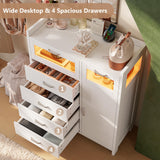 Alohappy 4 Drawers Dresser for Bedroom, Wood Chest of Drawers with Shelves Storage Cabinet, Modern Dresser with LED Lights and Charging Station for Living Room, Closet, Hallway, White Alohappy