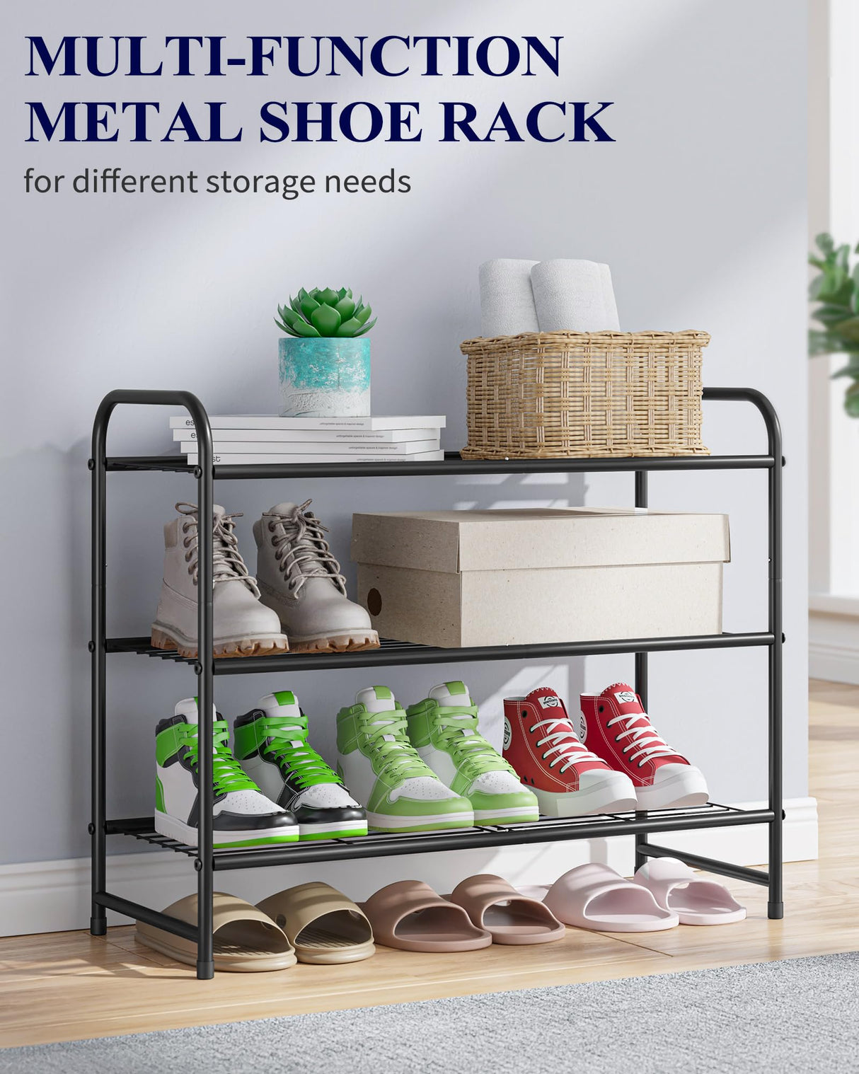 Kitsure Shoe Rack - Stainless Steel Shoe Organizer, Sturdy Shoe Rack for Closet and Front Door Entrance, Free Standing Shoe Shelf, Closet Organizers and Storage, Black Kitsure