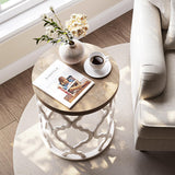 karlott Farmhouse End Table, 17.7'' Round French Country Side Table, Wood Top Side Table with Curved Motif Frame Base for Boho, Living Room, Bedroom, Small Space karlott
