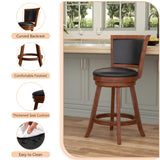 Swivel Bar Stools Set of 2, 24" Counter Height Swivel Barstools with Back & Faux Leather Upholstered Seat, Island Chairs with Solid Wood Legs & Footrest for Kitchen, Dining Room, Pub (Brown) Buytime