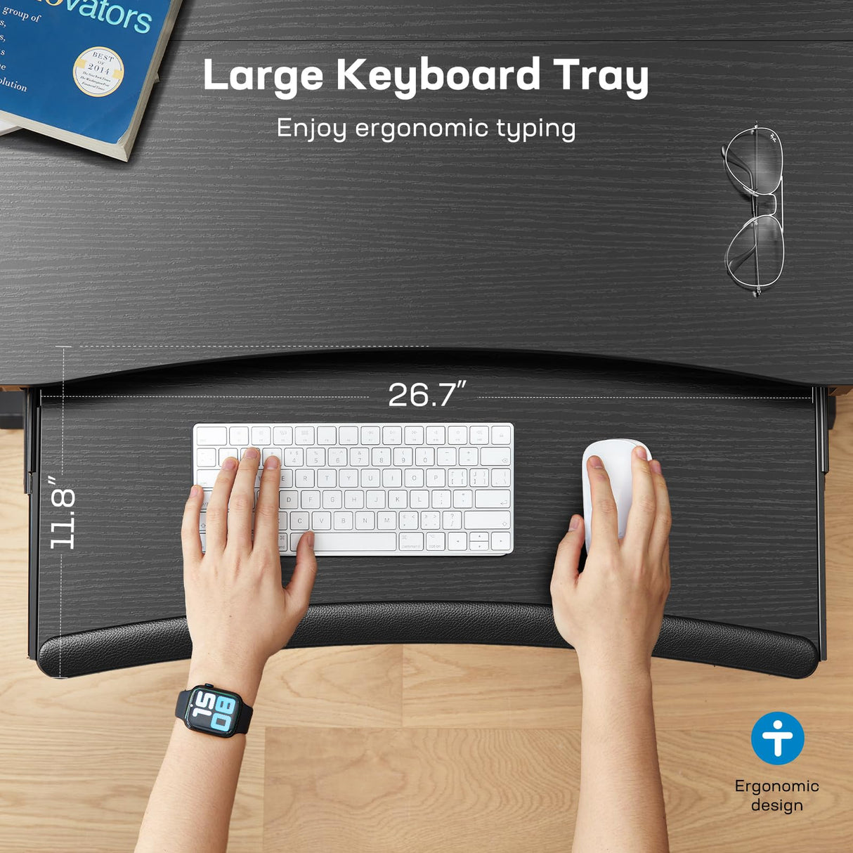 HUANUO 55" x 26" Electric Standing Desk with 2 Drawers & 26.7" Large Keyboard Tray, C-Clamp Mount Compatible, Adjustable Computer Desk for Home Office, Stand Up Desk with 4 Height Presets, Black HUANUO