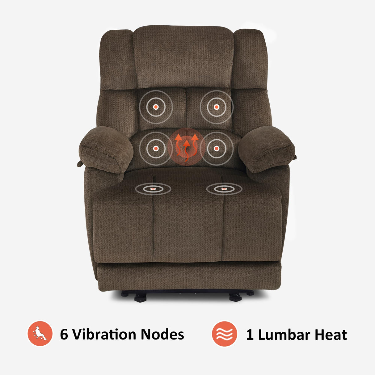 MCombo Zero Gravity Power Recliner Chair with Heat and Vibration Massage, Reclining Chair with USB Ports, Cup Holders for Living Room, Fabric R6233 (Brown) MCombo