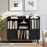IRONCK Short Bookshelf with Cabinet, Short Bookcase with Doors, Low Bookcases with Charging Station, 2 Shelf Bookcase for Living Room, Office, Black IRONCK