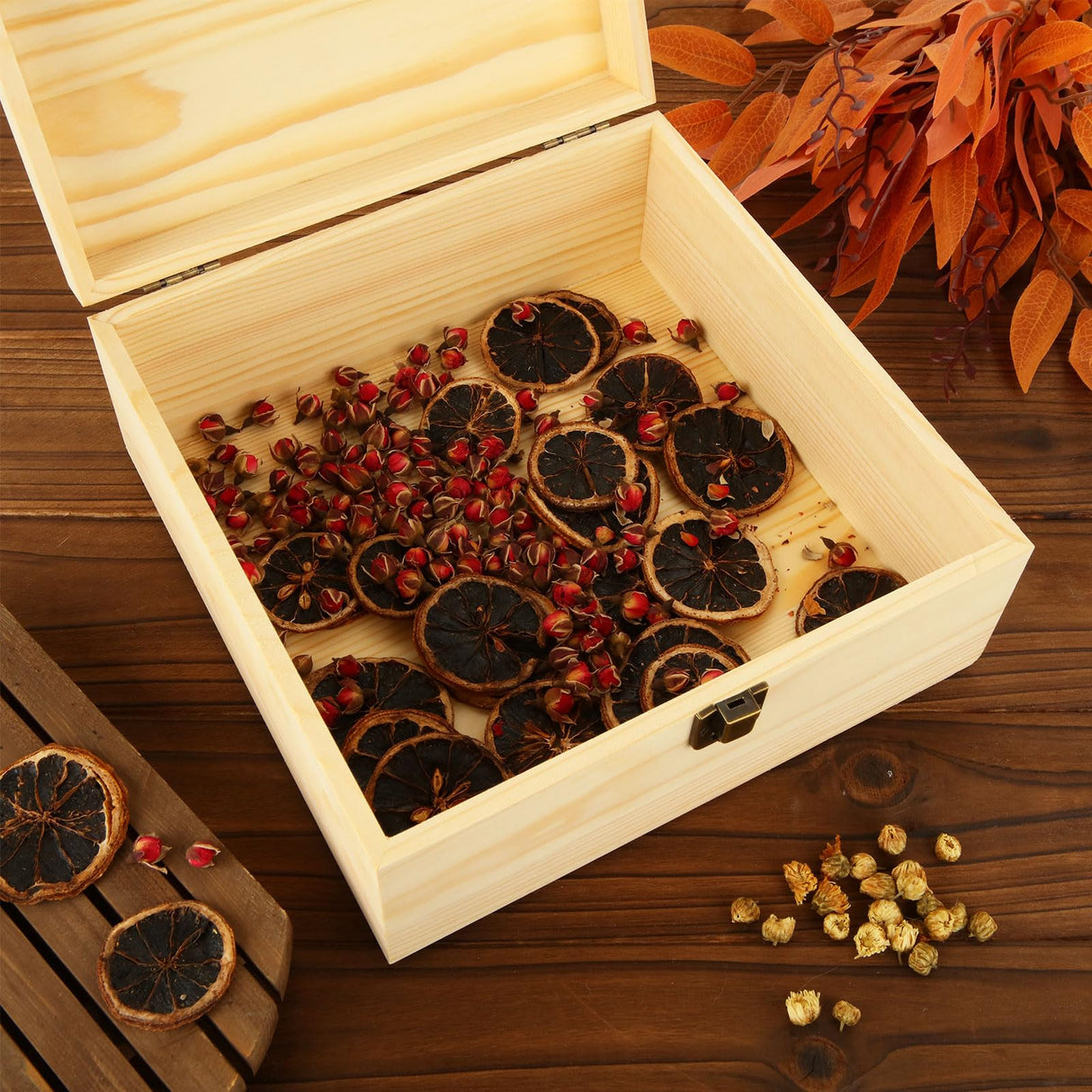 DAJAVE Unfinished Wooden Box, Wooden Storage Box with Hinged Lid, Pine Wood Box DIY Craft Stash Boxes for Arts Hobbies, DIY, Home Storage(9x9x4 Inch) DAJAVE