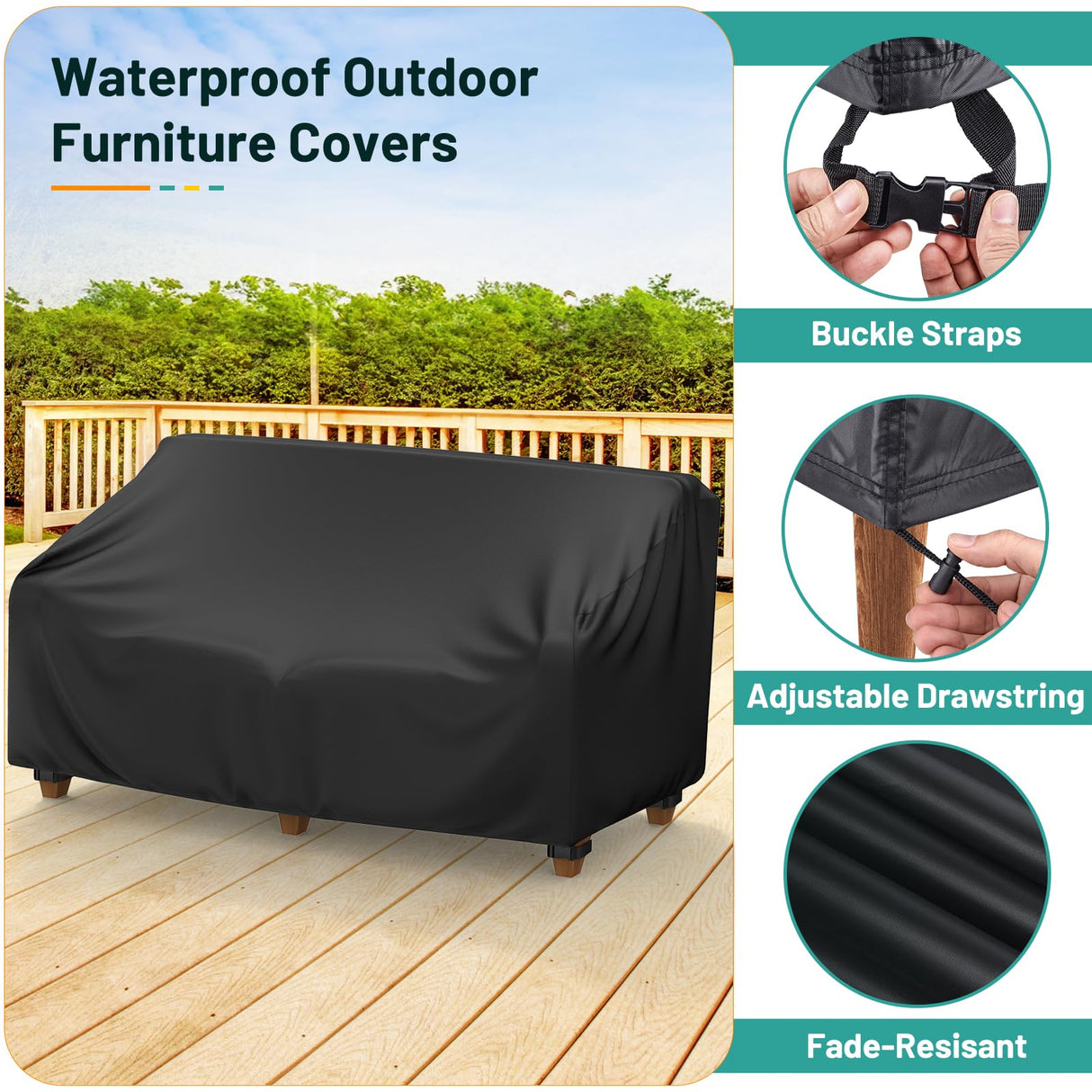 Mrrihand Patio Furniture Covers, 4 Piece Outdoor Furniture Cover Waterproof includ Ourdoor Sofa Cover, 2 Chair Covers, Coffee Table Cover with Windproof Buckle Strap and Adjustable Drawstring Mrrihand