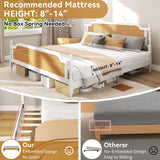 Rattan Queen Bed Frame, Queen Size Platform Bed Frame with Natural Headboard and Footboard, Boho and Mid Century Style, Solid Pine Wood, No Box Spring Needed, Easy Assembly, Antique White/Walnut WATHPUR