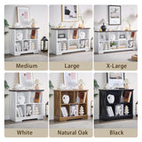 Book Shelf, 8 Cubes Farmhouse Wood Long Storage Organizer Bookcase, 3-Tier Open Shelf Wooden Bookcase, Cube Organizer with Storage, Display Cabinet Organizer for Bedroom, Home and Office, Black NONGSHIM