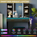 Vanity Desk with LED Lights Mirror & Power Outlet, Small Makeup Vanity Table Set with Storage Drawers & Chair, 3 Lighting Modes & Adjustable Brightness, Dressing Table for Women Girls Bedroom, Black Xixini