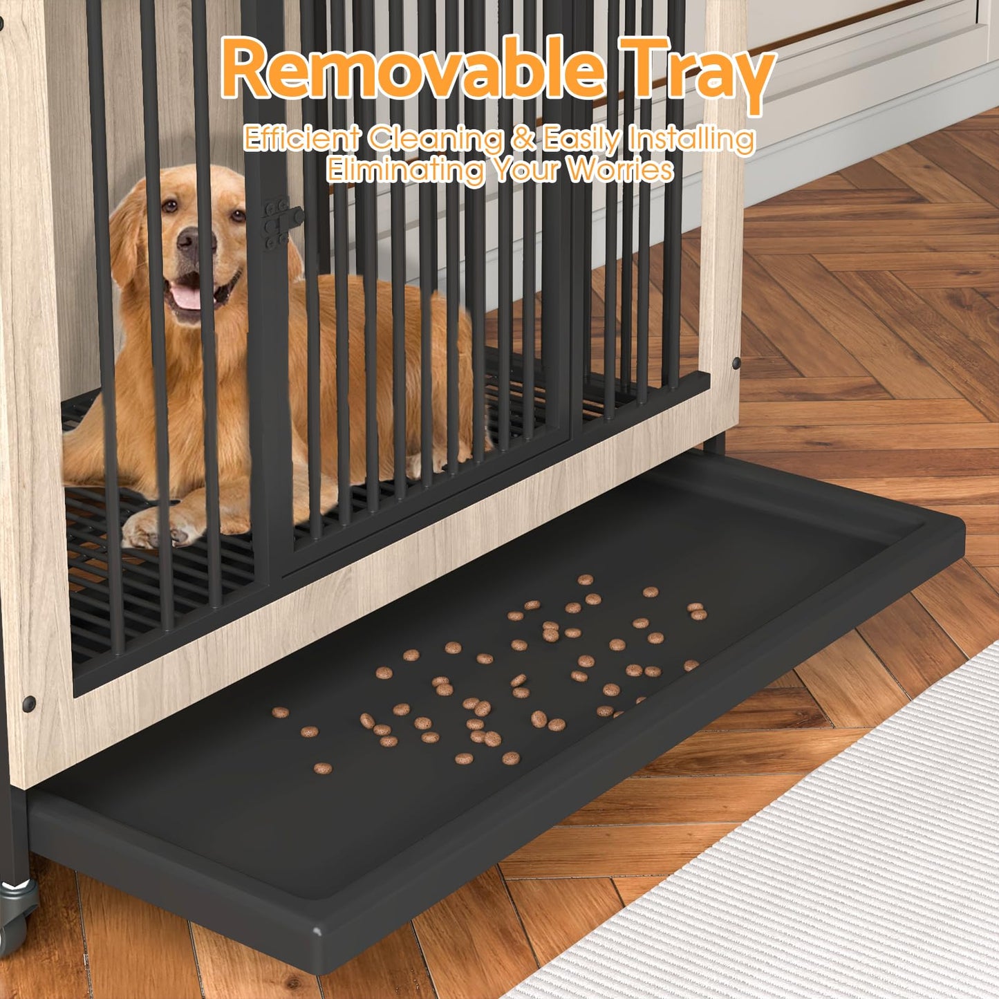 Advwin Dog Crate Funiture Style,Wooden Kennel Indoor with Removable Tray, 2 Doors, Heavy Duty Sturdy Corner End Table, Cage for Small Medium Large Dogs, 38.6" L x 23.4" W x 32" H, Beige