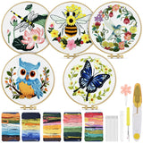 TINDTOP 5 Sets Embroidery Kit for Beginners Adult, Embroidery Kit for Beginners Include Embroidery Cloth Hoops Threads for Craft Lover Hand Stitch with Embroidery Skill Techniques TINDTOP