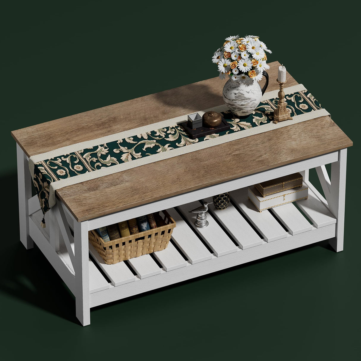 YESHOMY 39" Farmhouse Coffee Table, Coffee Tables for Living Room, Farmhouse Square Coffee Table with Storage, Couch Table, Small Tables for Small Spaces, Gray and White YESHOMY