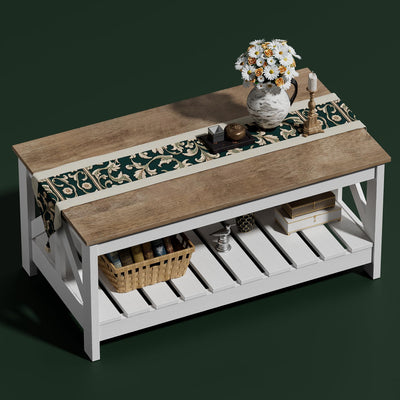 YESHOMY 39" Farmhouse Coffee Table, Coffee Tables for Living Room, Farmhouse Square Coffee Table with Storage, Couch Table, Small Tables for Small Spaces, Gray and White