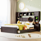 Queen Storage Platform Bed with Bookcase Headboard and Drawers in Espresso Harper & Bright Designs